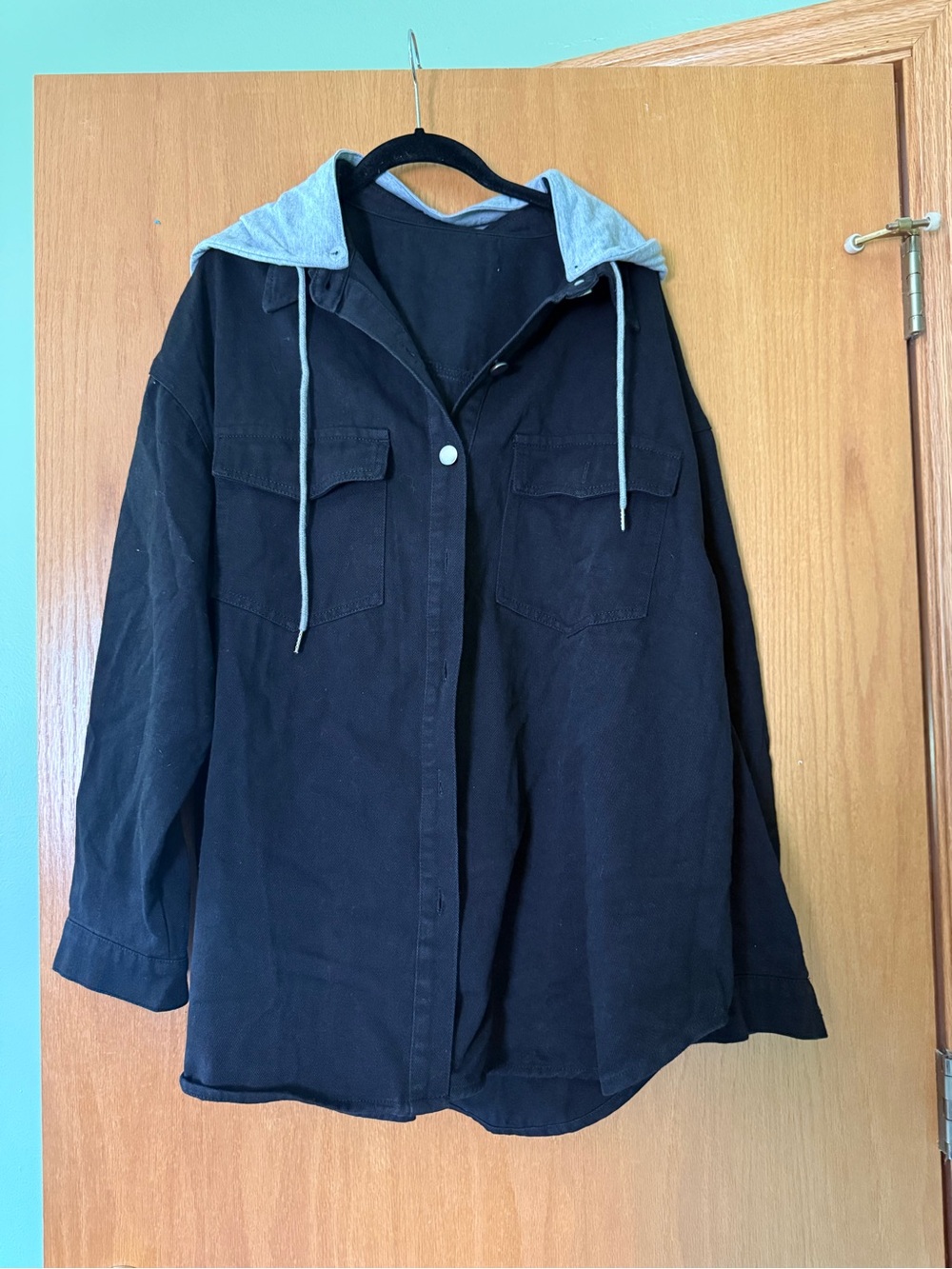 SHEIN Black Utility Jacket with Gray Hood